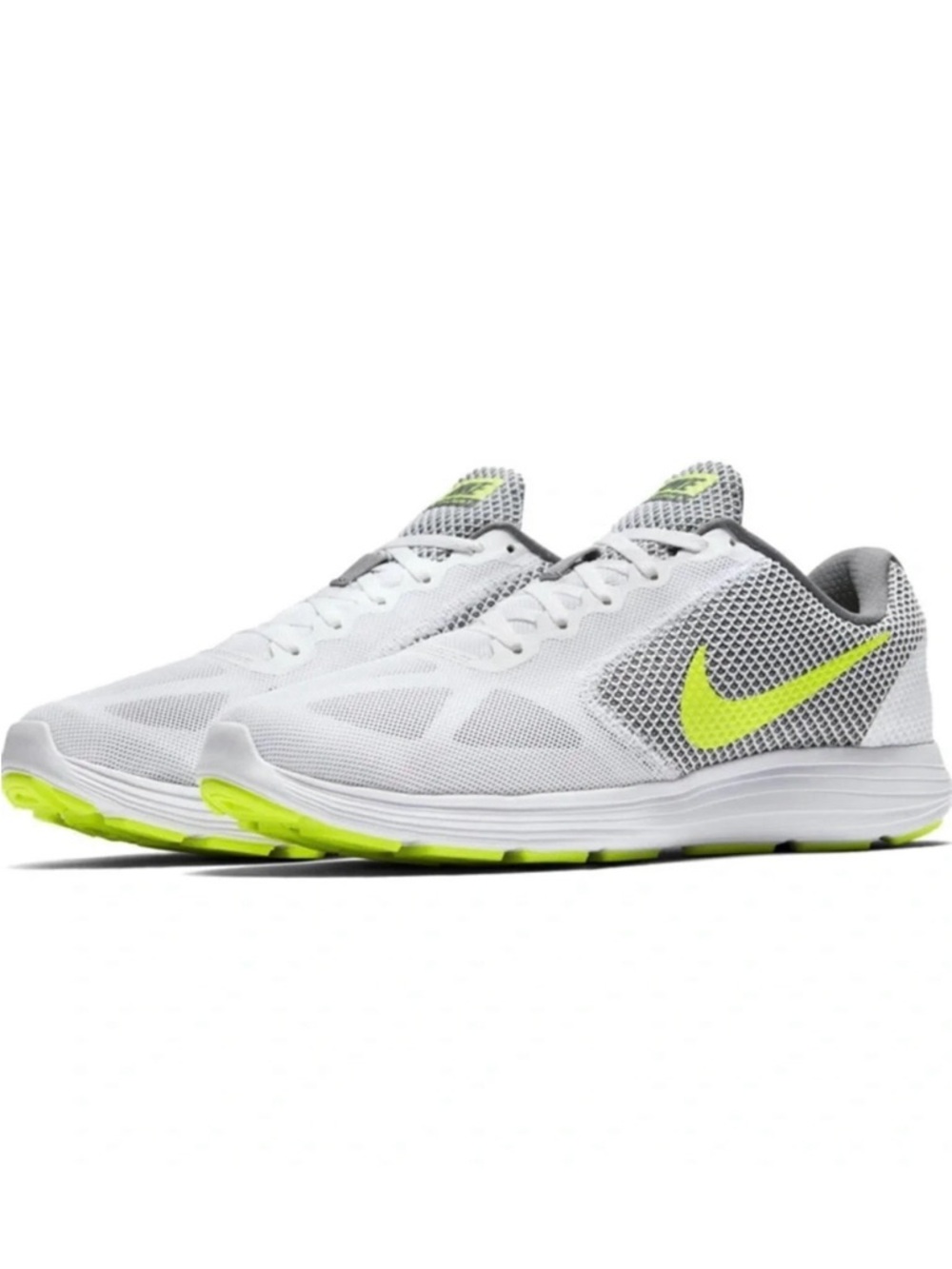 Nike Revolution 3 Running Shoe 9.5 White Grey Lime Athletic Everyday Sporty EUC
